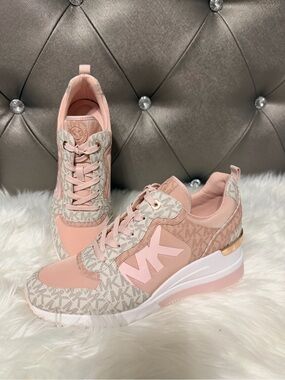 Michael Kors Crista Trainer Blush Pink MK Logo Wedge Sneakers